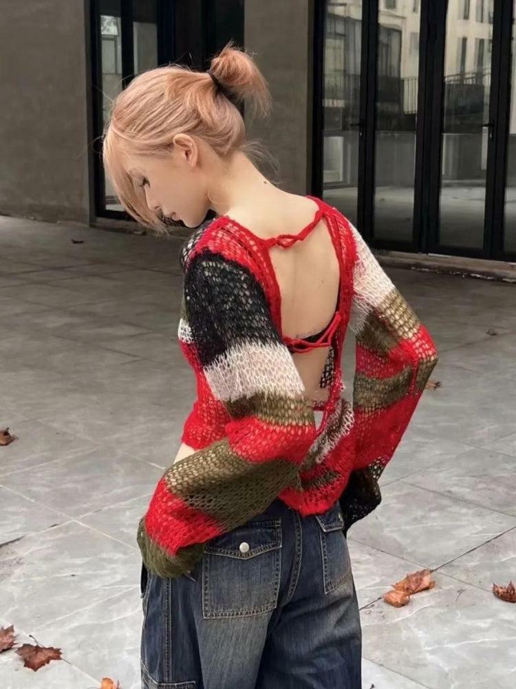 Y2K Fashion Crochet Sweater: Oversized Grunge Aesthetic for Cozy Vibes