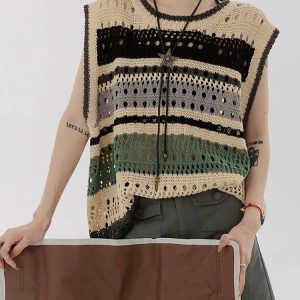 Y2K Fashion Crochet Sweater Vest - Coquette Aesthetic & Grunge Style