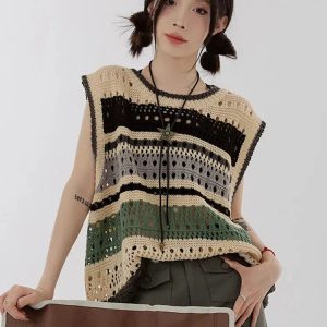 Y2K Fashion Crochet Sweater Vest - Coquette Aesthetic & Grunge Style