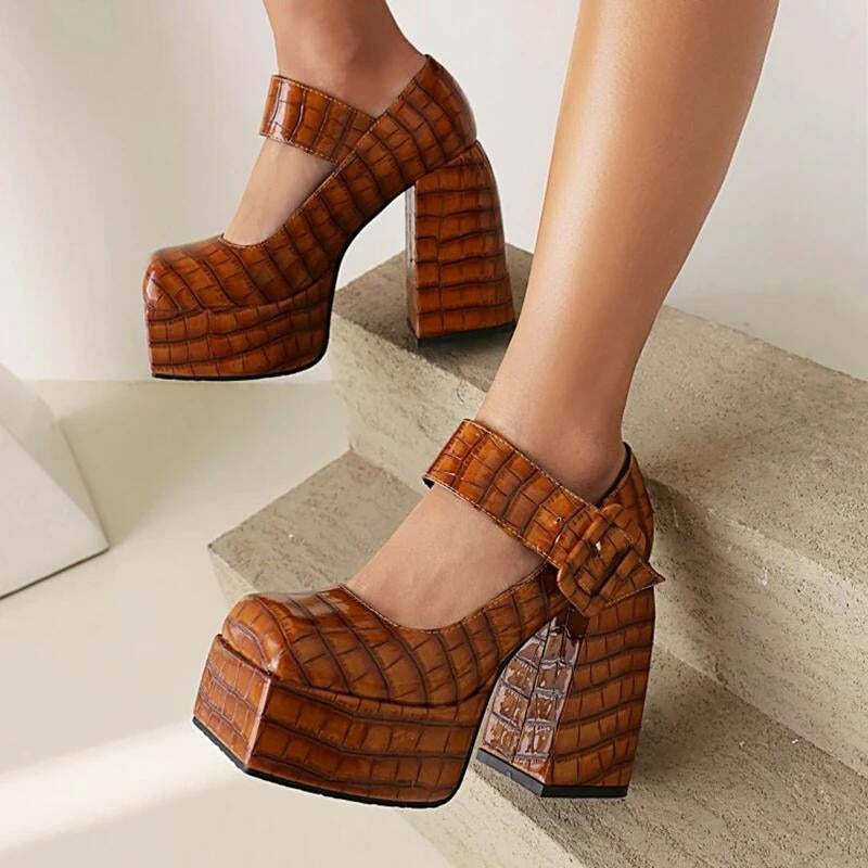 Y2K Fashion Crocodile Square Toe Platform High Heels for Coquette Style