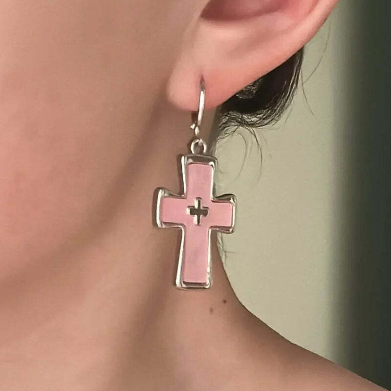 Y2K Fashion Cross Earrings: Cute Coquette & Grunge Aesthetic Jewelry