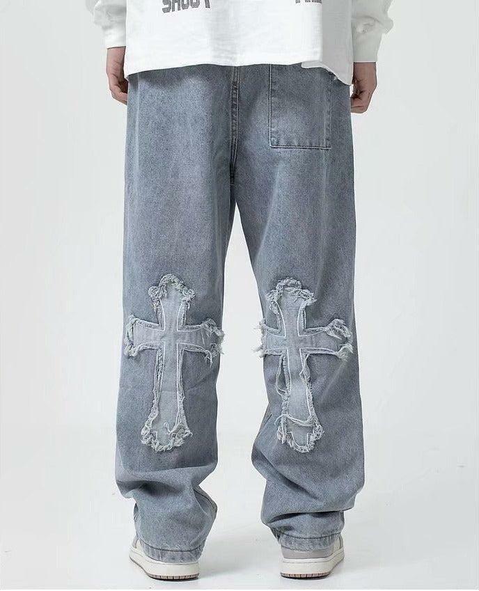 Y2K Fashion Cross Patchwork Baggy Jeans - Grunge Aesthetic & Coquette Style