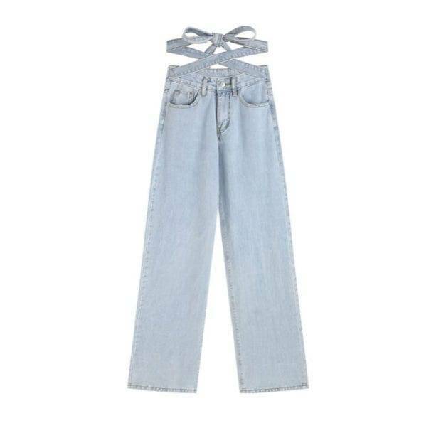 Y2K Fashion Cross Waist Jeans - Grunge Aesthetic & Coquette Style