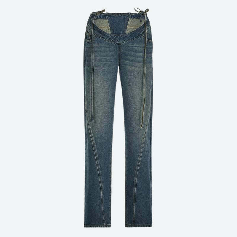 Y2K Fashion Cut Out Low Rise Denim Jeans - Grunge & Coquette Style