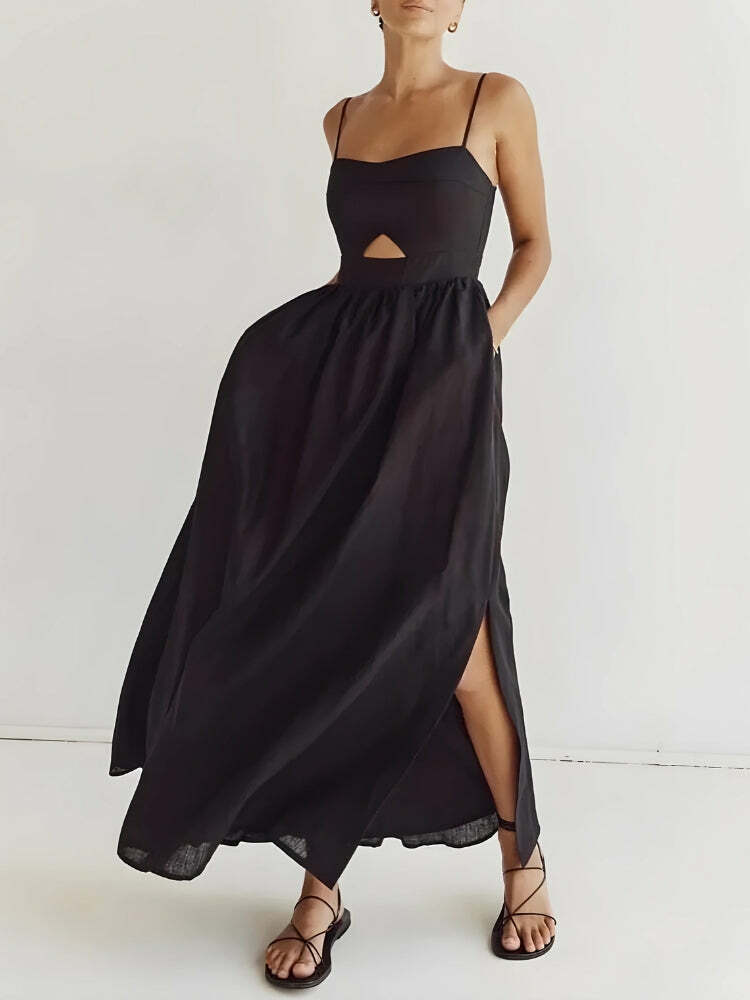 Y2K Fashion Cut Out Slit Maxi Dress - Coquette Aesthetic & Grunge Style