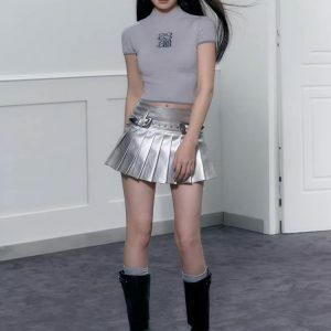 Y2K Fashion Cyberpunk Metallic Mini Skirt - Grunge & Coquette Aesthetic