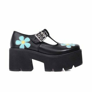 Y2K Fashion Daisy Chunky Heel Shoes - Coquette Aesthetic & Grunge Style