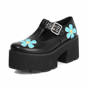 Y2K Fashion Daisy Chunky Heel Shoes - Coquette Aesthetic & Grunge Style