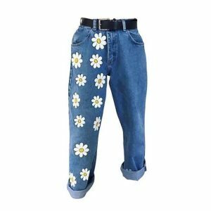 Y2K Fashion Daisy Flower Pants - Coquette Aesthetic Grunge Style Outfit