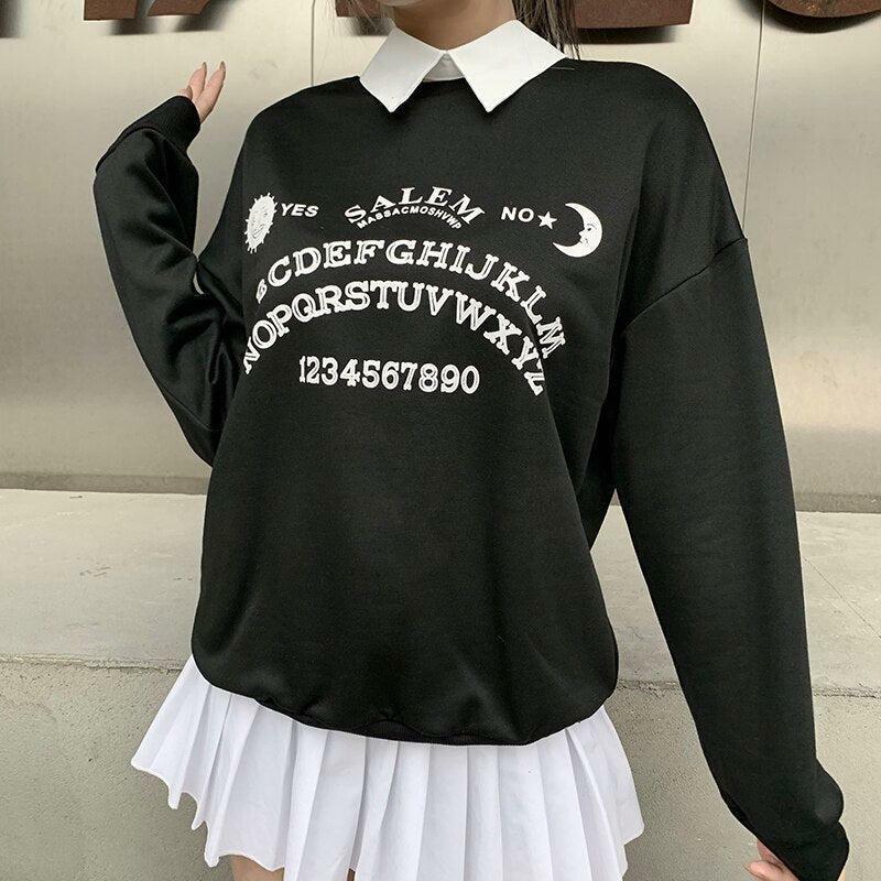 Y2K Fashion Dark Academia Letter Print Oversized Sweatshirt for Coquette Style