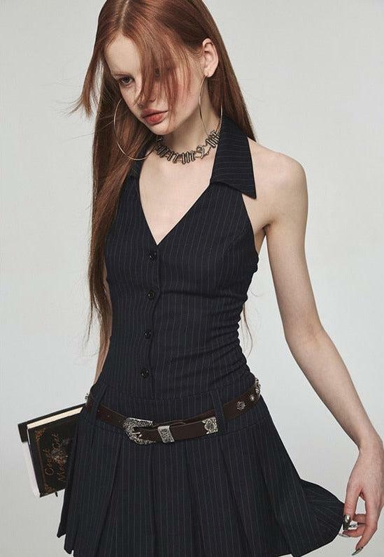 Y2K Fashion Dark Coquette Halter Mini Dress - Grunge Aesthetic Style