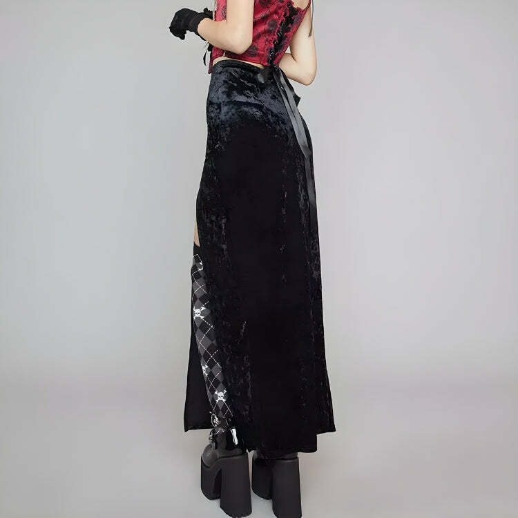 Y2K Fashion Dark Coquette High Split Midi Skirt for Grunge Aesthetic