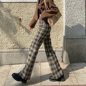 Y2K Fashion Dark Coquette Plaid Pants - Grunge Aesthetic Style