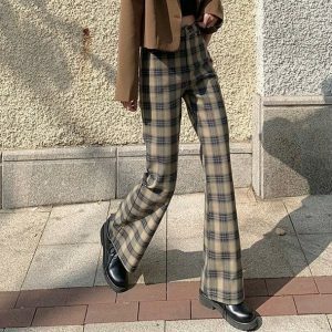 Y2K Fashion Dark Coquette Plaid Pants - Grunge Aesthetic Style