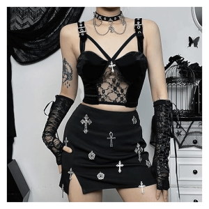 Y2K Fashion Dark Coquette Velvet Crop Top for Grunge & Emo Aesthetics