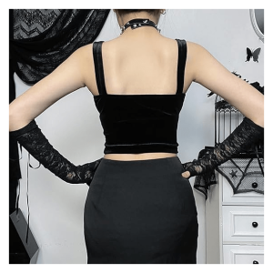 Y2K Fashion Dark Coquette Velvet Crop Top for Grunge & Emo Aesthetics