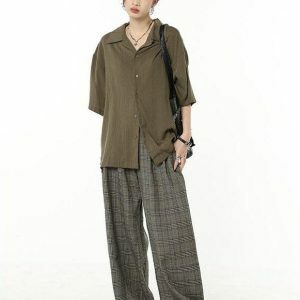 Y2K Fashion Dark Coquette Wide Leg Plaid Pants for Grunge Aesthetic