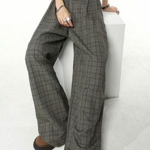 Y2K Fashion Dark Coquette Wide Leg Plaid Pants for Grunge Aesthetic