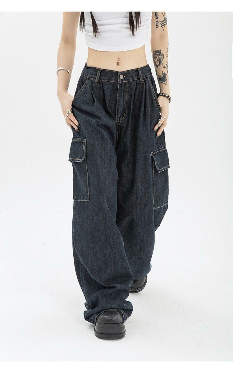 Y2K Fashion Dark Wash Cargo Pants - Grunge Aesthetic & Coquette Style