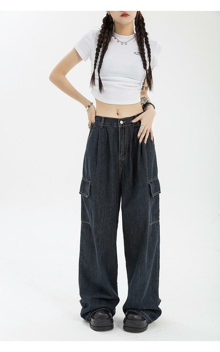 Y2K Fashion Dark Wash Cargo Pants - Grunge Aesthetic & Coquette Style