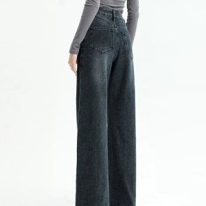 Y2K Fashion Dark Wash Straight Leg Denim Jeans for Grunge & Coquette Style