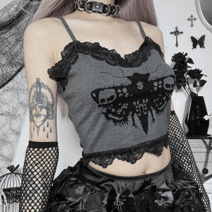 Y2K Fashion Death Moth Crop Top - Grunge Aesthetic & Coquette Style