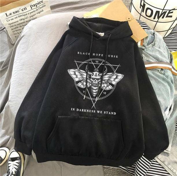 Y2K Fashion Death Moth Hoodie - Grunge Aesthetic Oversized Sweatshirt