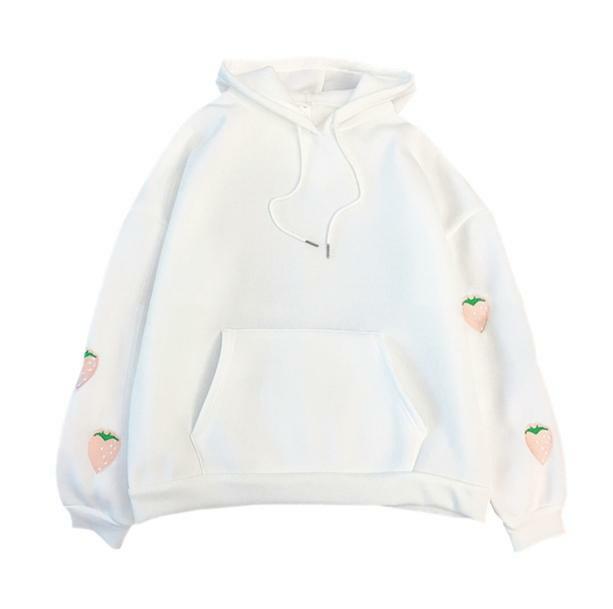 Y2K Fashion Deep Pocket Strawberry Hoodie - Cute Coquette Aesthetic