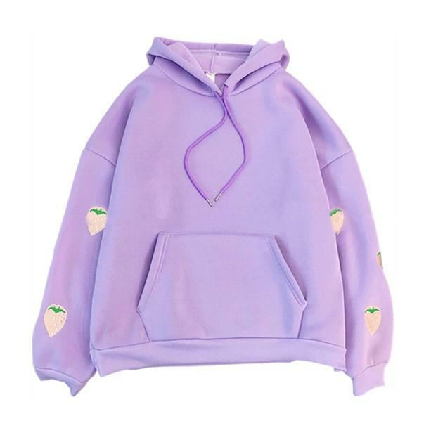 Y2K Fashion Deep Pocket Strawberry Hoodie - Cute Coquette Aesthetic