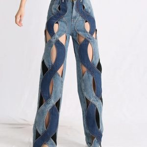 Y2K Fashion Denim Cut Out Jeans - Grunge Style & Coquette Aesthetic