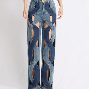 Y2K Fashion Denim Cut Out Jeans - Grunge Style & Coquette Aesthetic