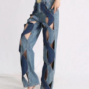 Y2K Fashion Denim Cut Out Jeans - Grunge Style & Coquette Aesthetic