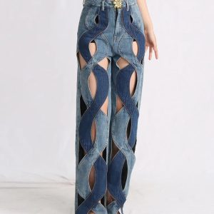 Y2K Fashion Denim Cut Out Jeans - Grunge Style & Coquette Aesthetic