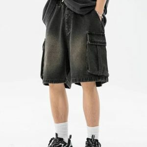 Y2K Fashion Denim Drawstring Wide Leg Cargo Shorts for Grunge & Coquette Style