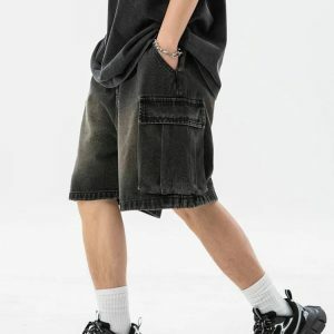 Y2K Fashion Denim Drawstring Wide Leg Cargo Shorts for Grunge & Coquette Style