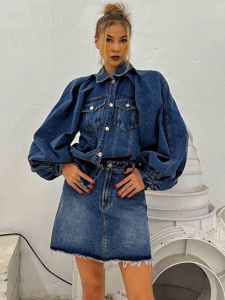 Y2K Fashion Denim Jacket & Skirt Set - Grunge Aesthetic Coquette Style