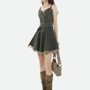 Y2K Fashion Denim Mini Dress - Coquette Aesthetic & Grunge Style