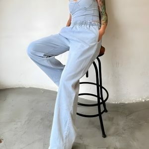 Y2K Fashion Denim Top & Pants Set - Grunge Aesthetic Coquette Style