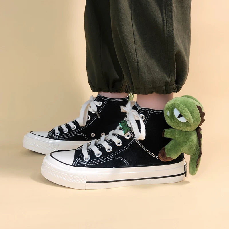 Y2K Fashion Dinosaur Canvas Shoes - Cute Aesthetic Footwear for Emo & Grunge Styles