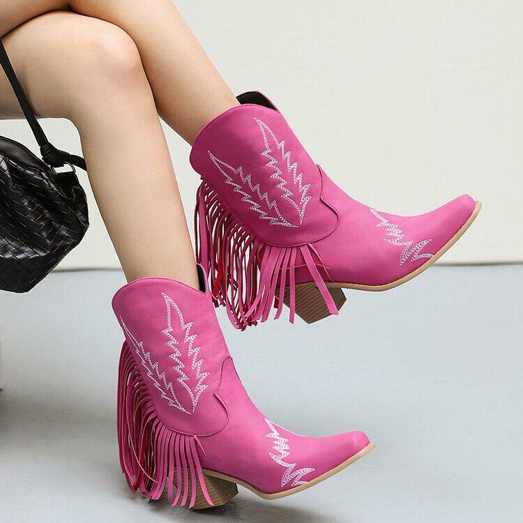 Y2K Fashion Disco Cowgirl Fringe Ankle Boots for Grunge & Coquette Style