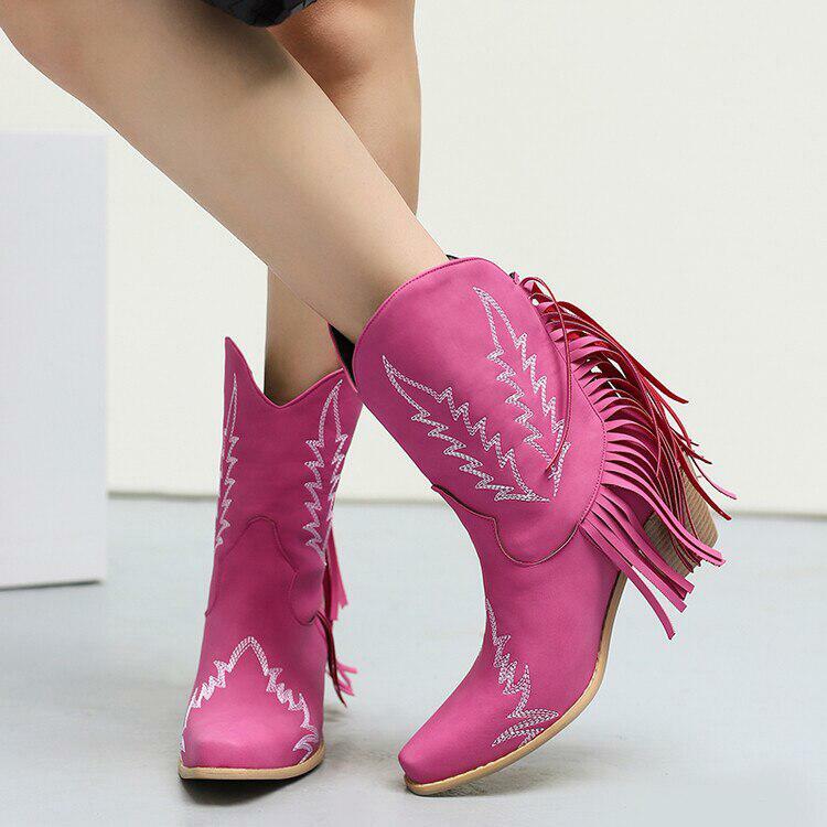 Y2K Fashion Disco Cowgirl Fringe Ankle Boots for Grunge & Coquette Style