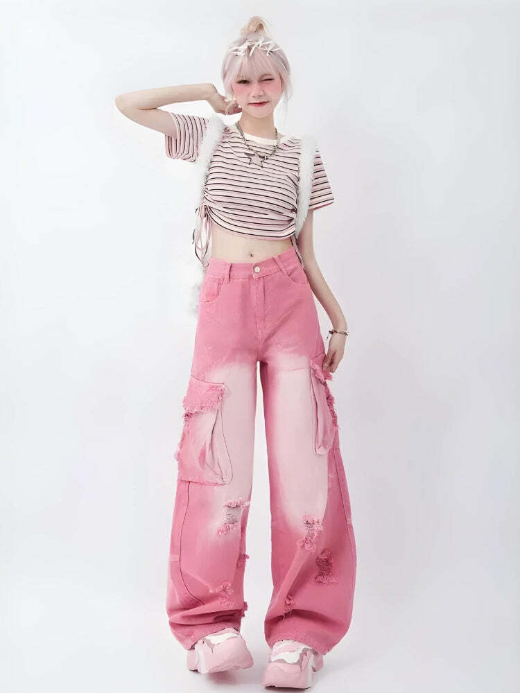 Y2K Fashion Distressed Cargo Pants - Grunge Aesthetic Soft Girl Style