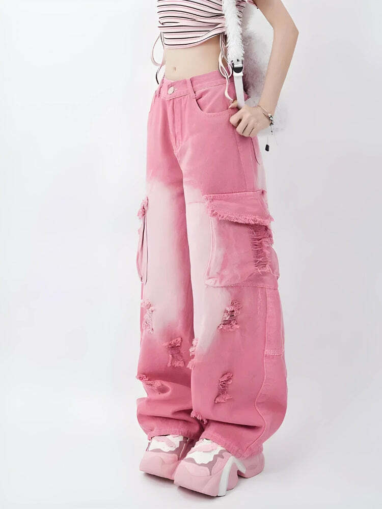 Y2K Fashion Distressed Cargo Pants - Grunge Aesthetic Soft Girl Style