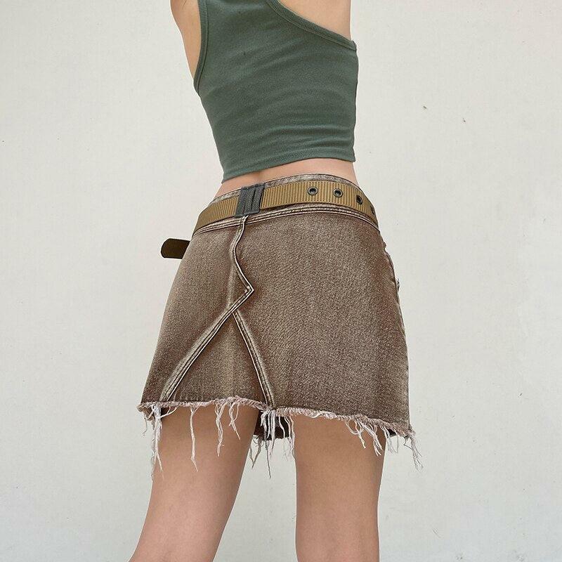 Y2K Fashion Distressed Patchwork Mini Skirt - Grunge Aesthetic Style