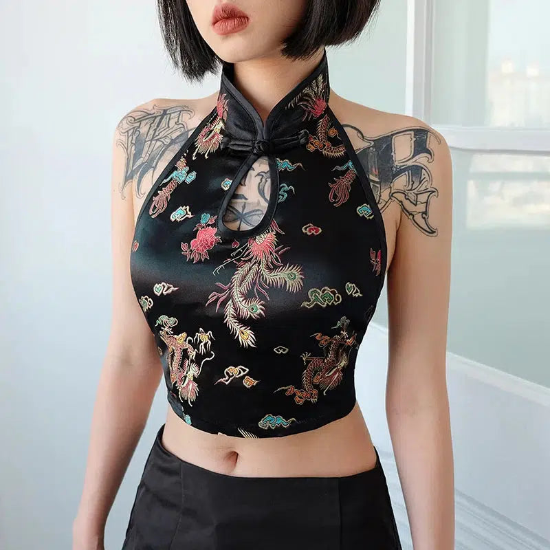 Y2K Fashion Dragon Backless Crop Top - Emo, Grunge, Coquette Aesthetic