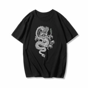 Y2K Fashion Dragon T-Shirt: Grunge Aesthetic & Coquette Style Tee