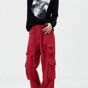 Y2K Fashion Drawstring Belt Cargo Pants - Grunge & Coquette Aesthetic