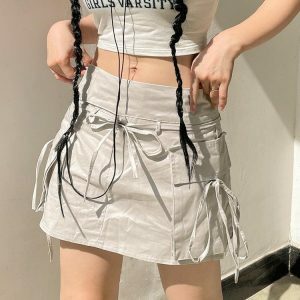 Y2K Fashion Drawstring Cargo Mini Skirt - Grunge & Coquette Aesthetic