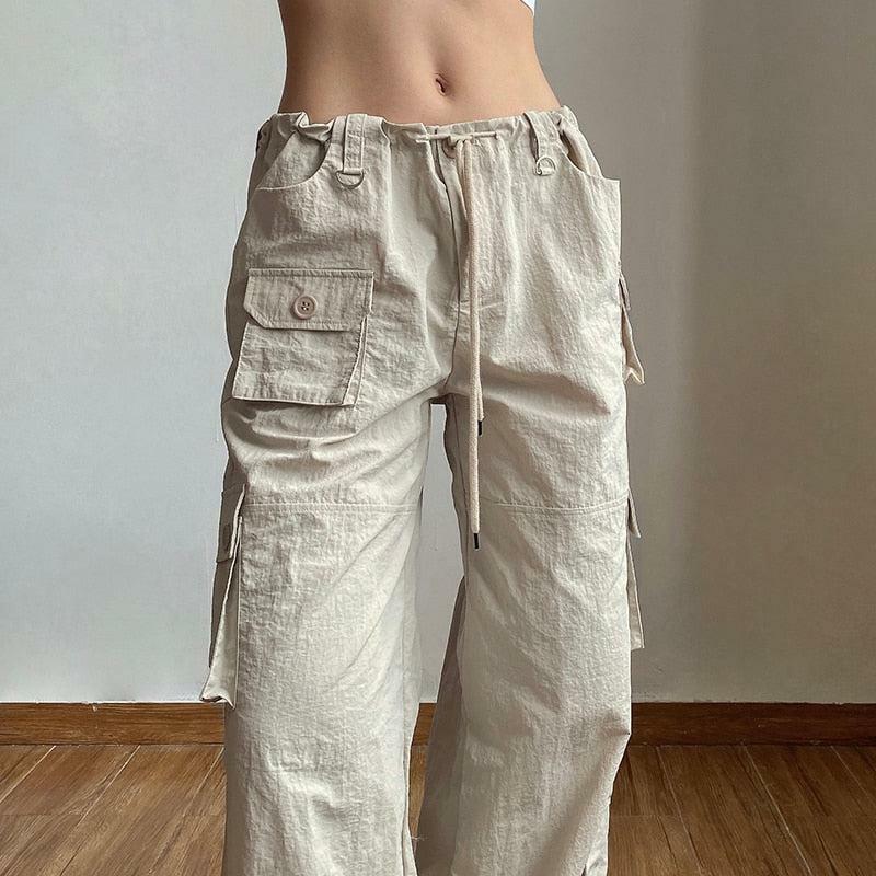 Y2K Fashion Drawstring Low Rise Cargo Pants - Grunge & Coquette Style