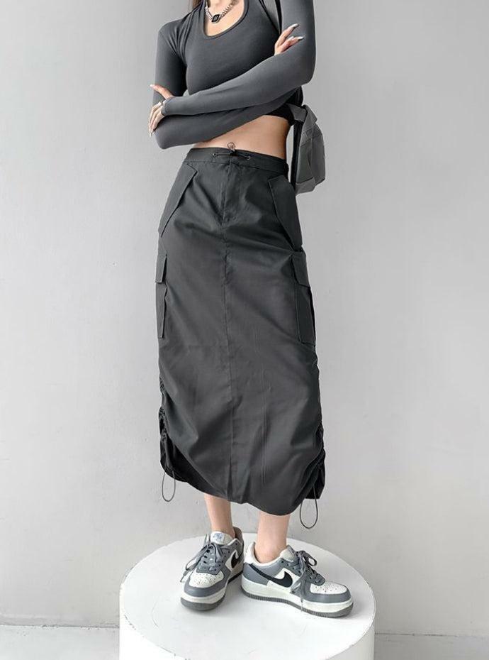 Y2K Fashion Drawstring Parachute Midi Skirt - Grunge & Coquette Aesthetic